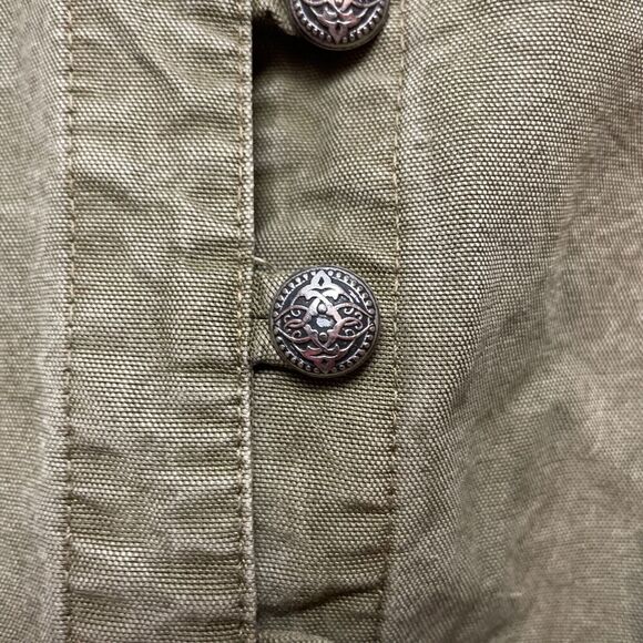 Tianello 100% Tencel Morocan Jacket Womens L Army Green Distressed Raw Seams - Picture 8 of 13